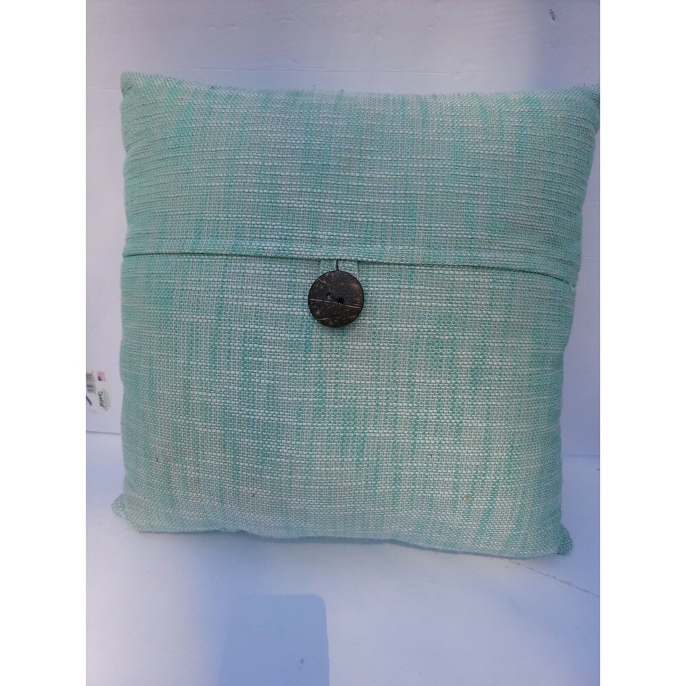Pack of 2, Green Decorative Square Throw 18 x 18-Inch Green with Button Detail